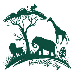 silhouette world wildlife day on white background
