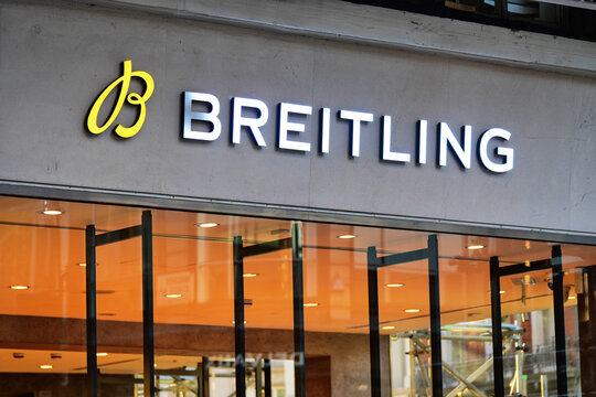 Breitling Swiss Luxury Watches, Breitling Luxury Watchmaking Watchmaker, Storefront Signage, Shop Exterior Sign, Shopfront Retail Store Logo, Mayfair, London, England, United Kingdom - March 2025
