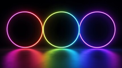 Neon circles, rainbow, dark background