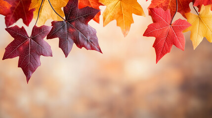 Obraz premium hanging autumn leaves with blurred fall background