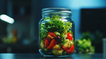 Layered Freshness: Vibrant Salad in a Glass Jar

