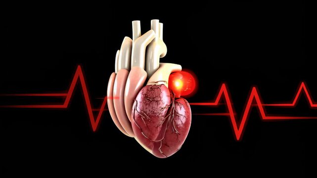 Pulsating human heart with digital ecg display highlighting cardiac health and medical innovation in healthcare technology visualization