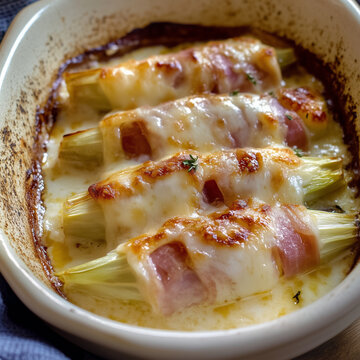 Belgian chicon au gratin with cheese sauce