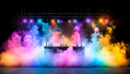 Counter Display, Colorful Smoke, Event Stage, Abstract Illumination, Dark