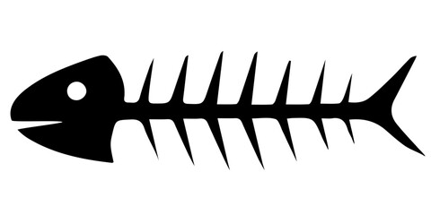 Fish skeleton silhouette design on a white background for creative projects