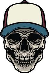 skull wearing red blue white hat