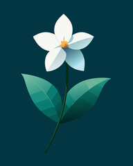 Elegant white flower illustration with green leaves on dark background