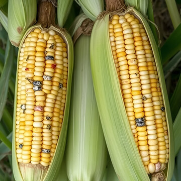 Corn cobs are affected by fusarium - the causative agent of Fusarium moniliforme