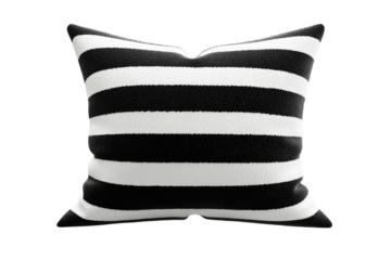 Stylish black and white striped throw pillow enhances modern decor in a cozy living space
