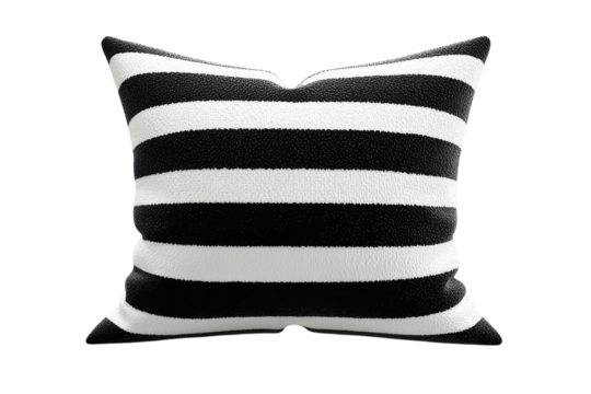 Stylish black and white striped throw pillow enhances modern decor in a cozy living space
