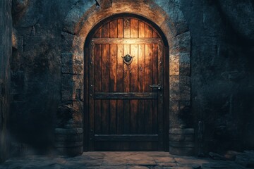 Aged Wooden Doorway in Misty Dungeon