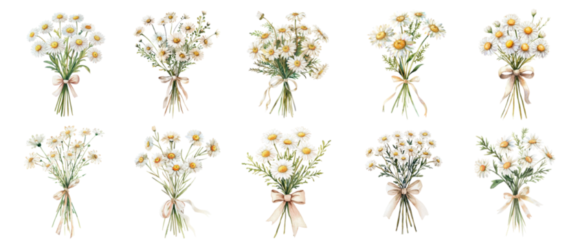 PNG Charming daisy bouquets collection, element set on transparent background