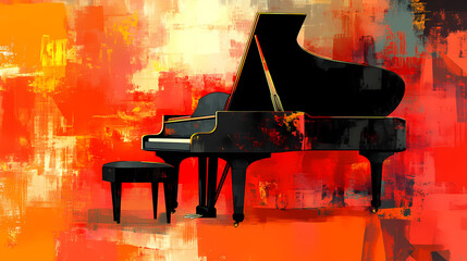 Wallpaper with a piano, representing an artistic and poetic motif that represents the field of music in an abstract style. Poetic - Bridge. Illustration