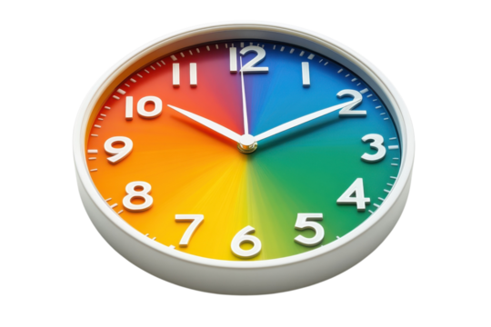 Colorful wall clock displaying the time in a vibrant, rainbow gradient design
