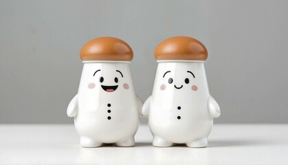 Cute mushroom salt and pepper shakers looking happy