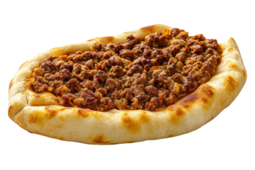 Delicious baked flatbread topped with spiced ground meat served at a local eatery during lunch hours