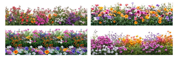 PNG Vibrant colorful garden blooms, element set on transparent background