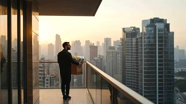 Professional delivering groceries to a high-rise apartment