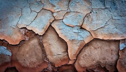 Fototapeta premium Weathered wall texture with deep cracks and aged grunge details, offering a vintage, distressed surface ideal for retro, industrial, or artistic backgrounds.