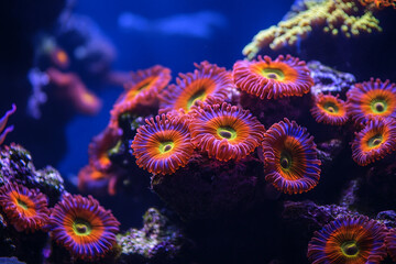 Fototapeta premium Generative AI image of vibrant underwater exotic marine life with colorful coral reef