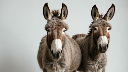 Obraz premium Two donkey standing on white background