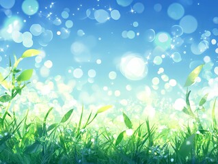 Obraz premium spring background with grass and flowers