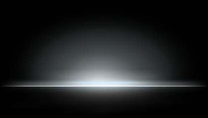 Black studio background with white lighting on the floor. Empty room with spotlights on the wall. Surface is used for product display with lighting effects.