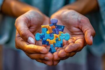 World Autism Awareness Day: Embracing Diversity Through a Unique Puzzle Piece held in Hands