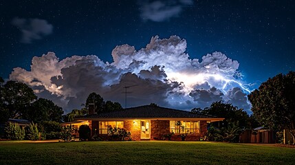 House Lightning Storm Night Sky Dramatic Nature Photography