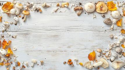 Forest Medley: Wild Mushrooms on a Rustic Canvas

