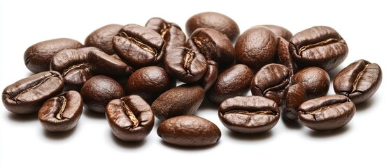 Obraz premium A detailed view of coffee beans arranged on a clean white surface.