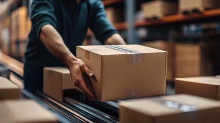 man working in a shipping box warehouse