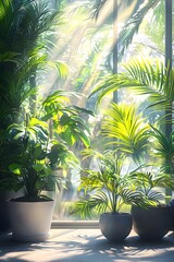 Green plants by the window under the sunshine