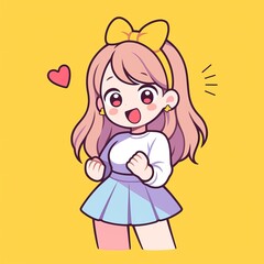 Fototapeta premium Excited Girl, Yellow Background, Cute Style