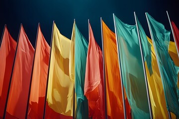 Colorful flags fluttering at the opening ceremony of international conferences