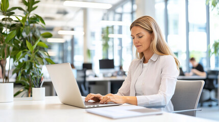 Fototapeta premium Professional Woman Researching Demographics in Modern Workspace