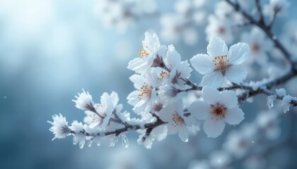 Obraz premium winter season envelops nature with its tranquil and otherworldly ambiance, as snow blankets surroundings in a peaceful and mystical display of white and gray