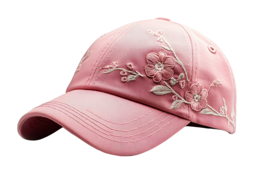 Stylish pink cap with floral embroidery designed for casual outdoor wear and fashion - Powered by Adobe