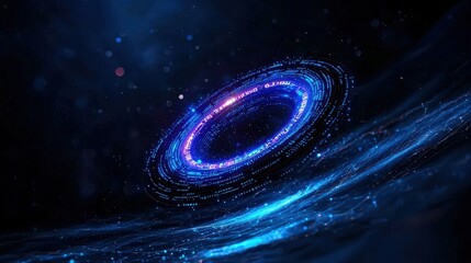 Glowing blue ring abstract digital technology background.