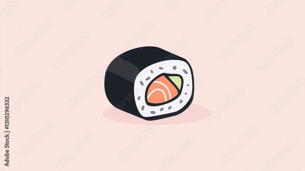 Poster flat sushi roll icon representing japanese cuisine with clean minimal style and pastel tones for mod