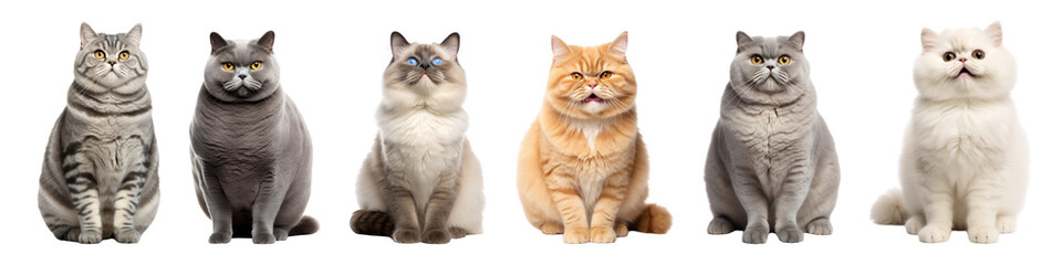 Obraz premium PNG Adorable fluffy cats sitting element set on transparent background