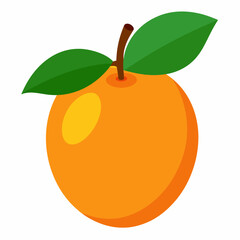 Bright orange fruit with green leaves and a brown stem on white background
