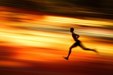 Blurred view of a man competing in a marathon race.