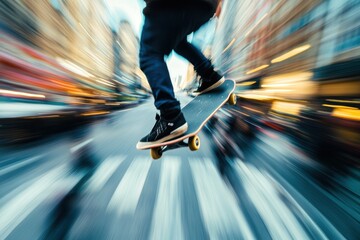 Fototapeta premium Skateboarder performs a trick in an urban setting, showcasing skill and style.