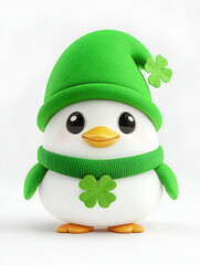 Cute penguin, St. Patrick's Day, green hat, white background