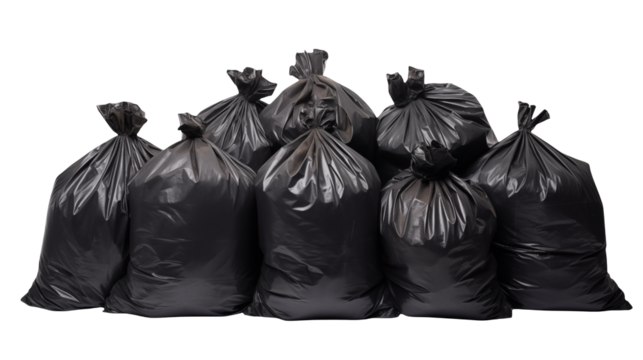 Pile of Black Garbage Bags Overflowing with Waste for Recycling and Environmental Concepts