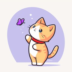 Fototapeta premium Cute Cat Watching Butterfly