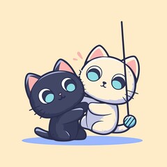 Cute Cats Play with Toy