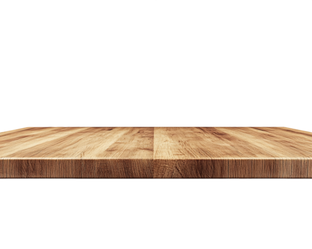 Empty Light Brown Wooden Table Top Isolated On Transparent Background, PNG