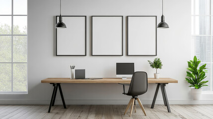 "Personalized Workspace: Photo Frames Hanging on the Office Wall"

